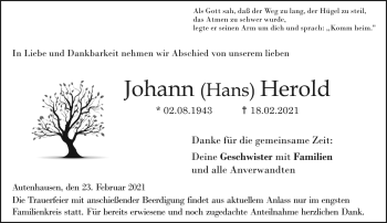 Traueranzeige von Johann Herold von Neue Presse Coburg