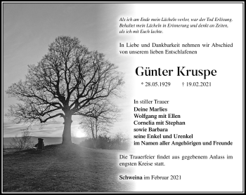 Traueranzeige von Günter Kruspe von Südthüringer Presse
