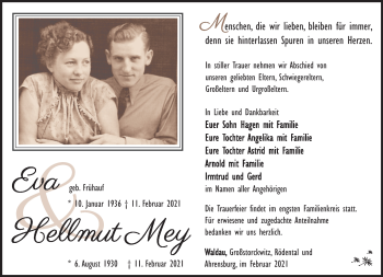 Traueranzeige von EvaHellmut MeyMey von Südthüringer Presse