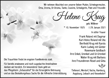 Traueranzeige von Helene Krug von Südthüringer Presse