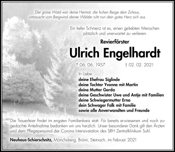 Traueranzeige von Ulrich Engelhardt von Südthüringer Presse