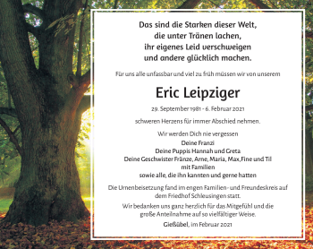 Traueranzeige von Eric Leipziger von Südthüringer Presse