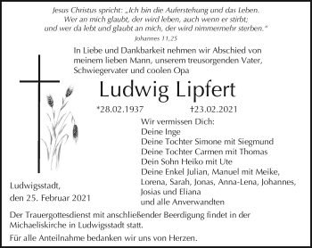 Traueranzeige von Ludwig Lipfert von Neue Presse Coburg