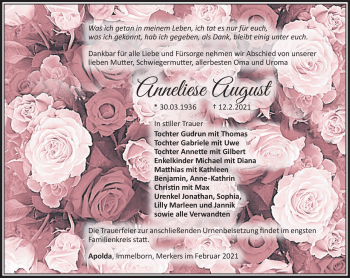 Traueranzeige von Anneliese August von Südthüringer Presse