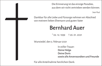 Traueranzeige von Berhard Auer von Frankenpost