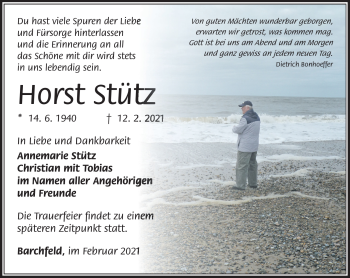 Traueranzeige von Host Stütz von Südthüringer Presse