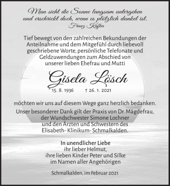 Traueranzeige von Gisela Lösch von Südthüringer Presse