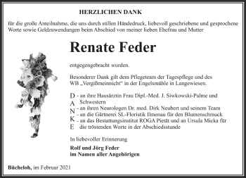 Traueranzeige von Renate Feder von Südthüringer Presse