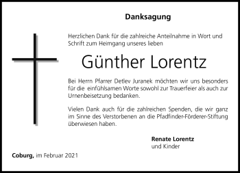 Traueranzeige von Günther Lorentz von Neue Presse Coburg