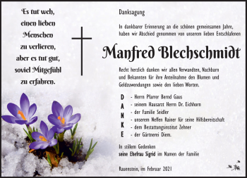 Traueranzeige von Manfred Blechschmidt von Südthüringer Presse