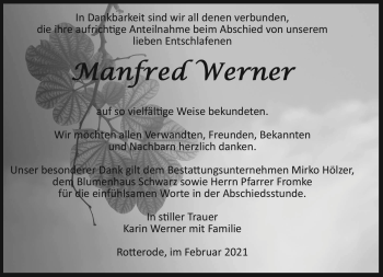 Traueranzeige von Manfred Werner von Südthüringer Presse