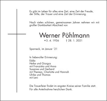 Traueranzeige von Werner Pöhlmann von Frankenpost