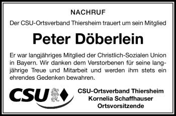 Traueranzeige von Peter Döberlein von Frankenpost