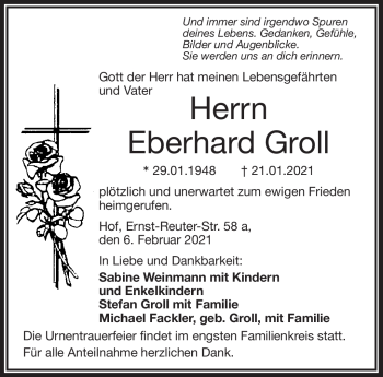 Traueranzeige von Eberhard Groll von Frankenpost