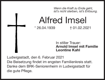 Traueranzeige von Alfred Imsel von Neue Presse Coburg