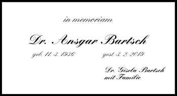 Traueranzeige von Ansgar Bartsch von Frankenpost