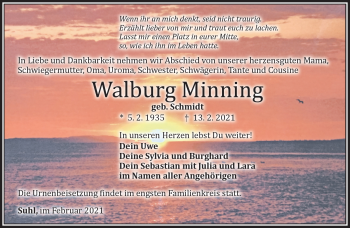 Traueranzeige von Walburg Minning von Südthüringer Presse