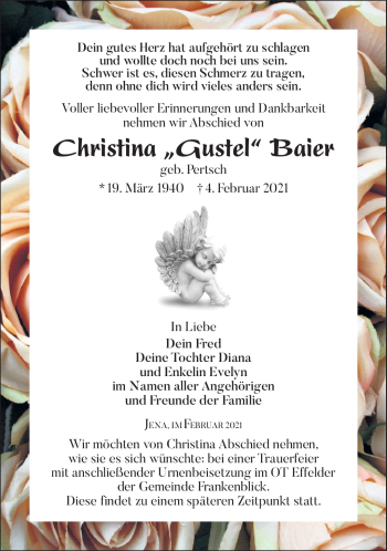 Traueranzeige von Christina Baier von Südthüringer Presse