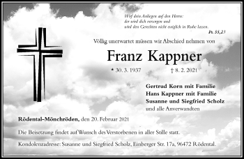 Traueranzeige von Franz Kappner von Neue Presse Coburg