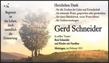 Traueranzeige von Gerd Schneider von Südthüringer Presse