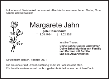 Traueranzeige von Margarete Jahn von Neue Presse Coburg