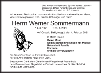 Traueranzeige von Werner Sommermann von Frankenpost