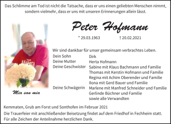 Traueranzeige von Peter Hofmann von Neue Presse Coburg