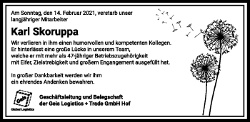 Traueranzeige von Karl Skoruppa von Frankenpost
