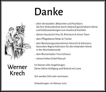 Traueranzeige von Werner Krech von Südthüringer Presse