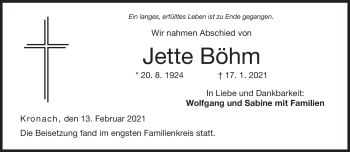 Traueranzeige von Jette Böhm von Neue Presse Coburg