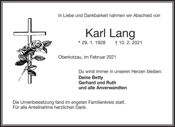 Traueranzeige von Karl Lang von Frankenpost
