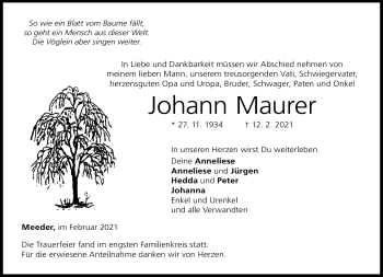 Traueranzeige von Johann Maurer von Neue Presse Coburg