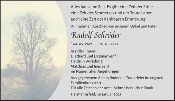 Traueranzeige von Rudolf Schröder von Südthüringer Presse