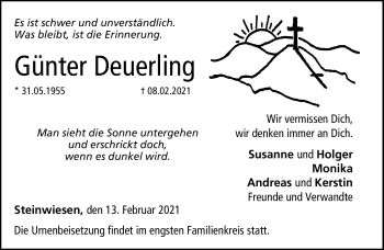 Traueranzeige von Günter Deuerling von Neue Presse Coburg