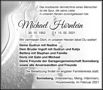 Traueranzeige von Michael Hörnlein von Südthüringer Presse