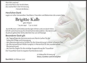 Traueranzeige von Brigitte Kalb von Südthüringer Presse