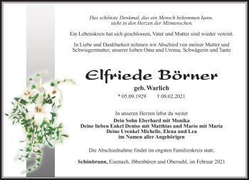 Traueranzeige von Elfriede Börner von Südthüringer Presse