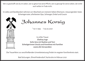 Traueranzeige von Johannes Korsig von Südthüringer Presse