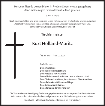 Traueranzeige von Kurt Holland-Moritz von Südthüringer Presse