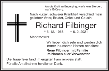 Traueranzeige von Richard Filbinger von Frankenpost
