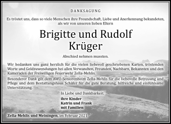 Traueranzeige von Brigitte Krüger von Südthüringer Presse
