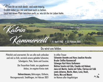 Traueranzeige von Katrin Kammerzell von Südthüringer Presse