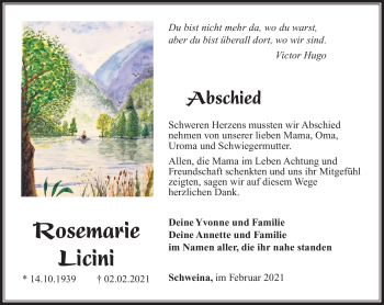 Traueranzeige von Rosemarie Licini von Südthüringer Presse