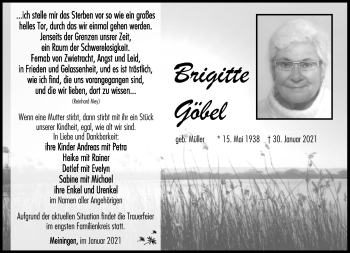 Traueranzeige von Brigitte Göbel von Südthüringer Presse