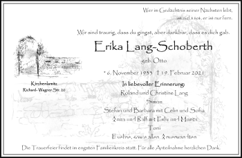 Traueranzeige von Erika Lang-Schoberth von Frankenpost