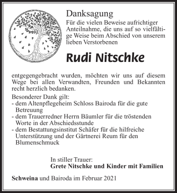Traueranzeige von Rudi Nitschke von Südthüringer Presse