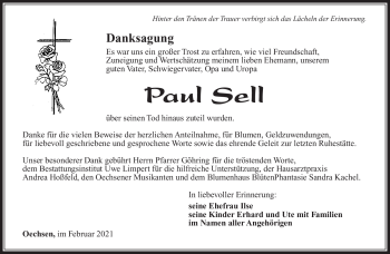 Traueranzeige von Paul Sell von Südthüringer Presse