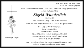 Traueranzeige von Sigrid Wunderlich von Frankenpost