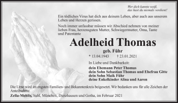 Traueranzeige von Adelheid Thomas von Südthüringer Presse