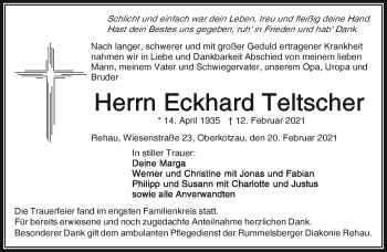Traueranzeige von Eckhard Teltscher von Frankenpost